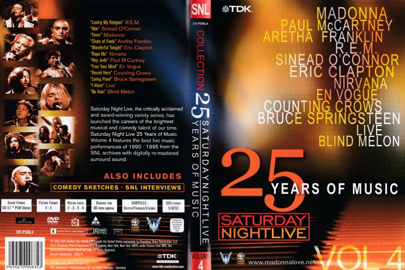 2002 Saturday Night Live - 25 Years of Music (Volume 4) - Cat. Nr. DV-PSNL4 - Germany (includes Fever performance on SNL)