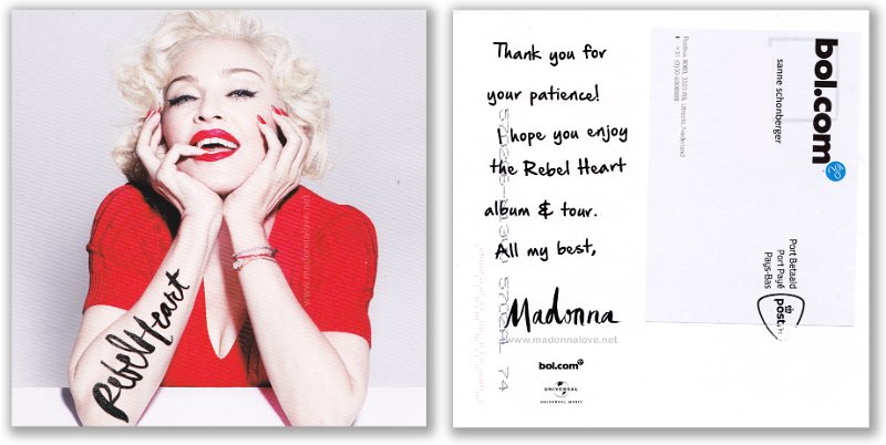 2015 - Rebel Heart promotional card by bol.com