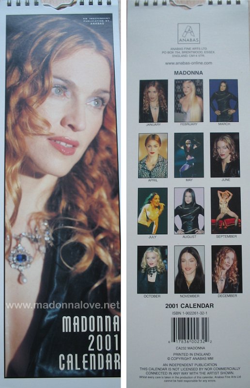2001 Unofficial small Madonna 2001 calendar - ISBN 1-902261-32-1
