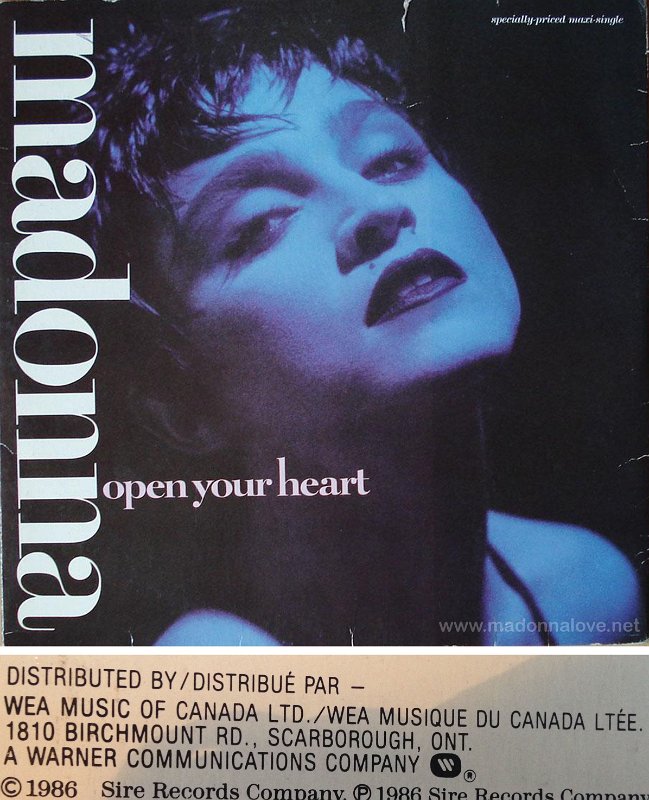 1986 Open your heart - Cat.Nr. 92 05970 - Canada (Distributed by WEA Music of Canada ltd. on the back)