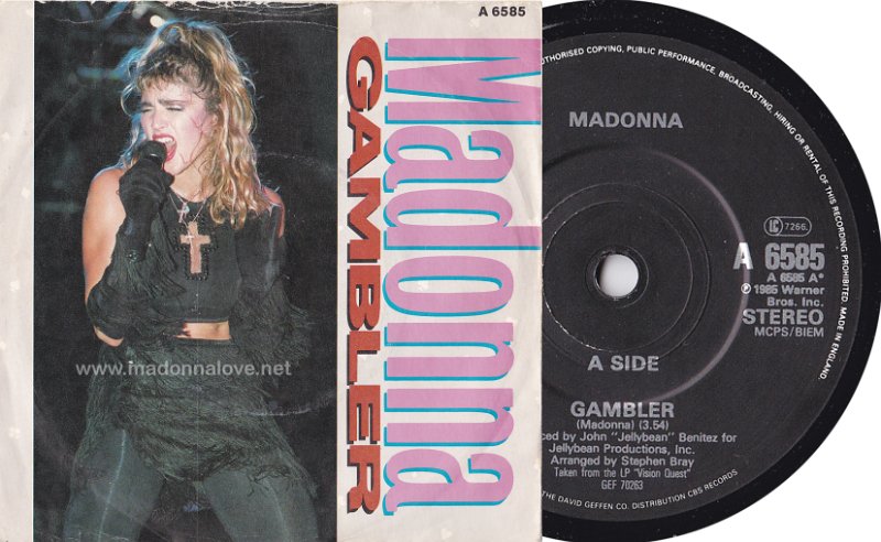 1985 Gambler (2 trk - only 1 Madonna) - Cat. Nr. A-6585  - UK (Black label + Made in England on label)