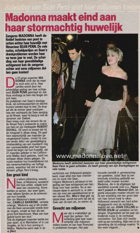1987 - Unknown month - Prive - Holland - Madonna maakt einde aan haar stormachtige huwelijk