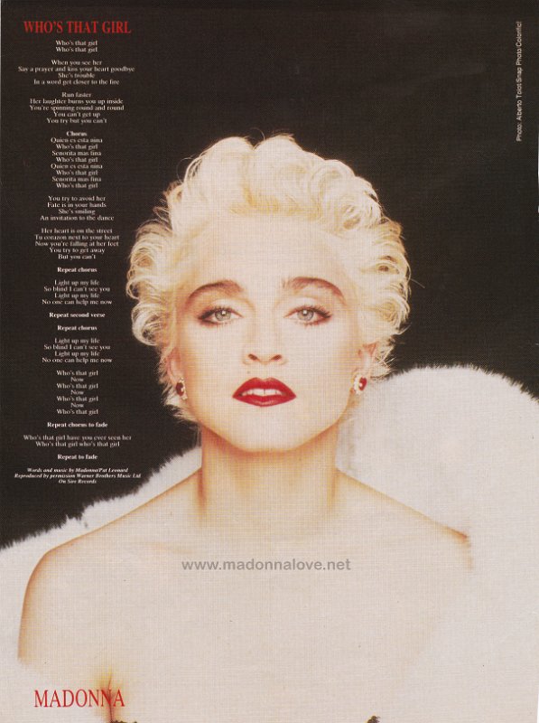 1987 - Unknown month - Smash hits - UK - Madonna who's that girl (songtext)