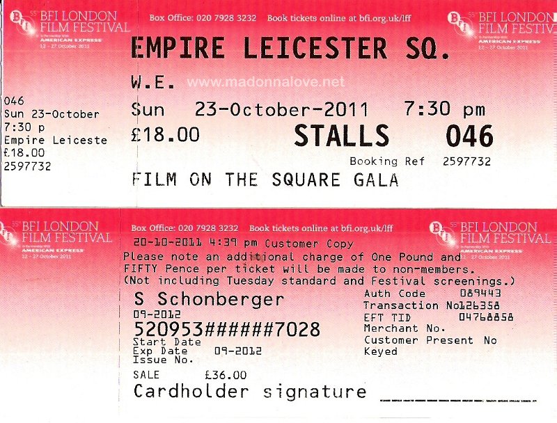 2011 - W.E. London premiere tickets