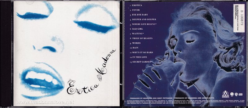 1992 Erotica (Clean version) - Cat.Nr. 9 45154-2 - USA (1 45154-2 SRC=02 on back of CD)