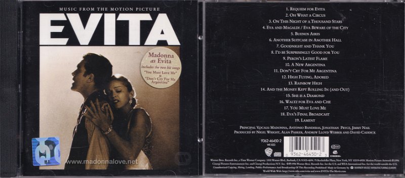 1996 Evita - Cat.Nr. 9362-46450-2 - France (Made in Germany with Foil sticker with letters BL designates for Belgium)