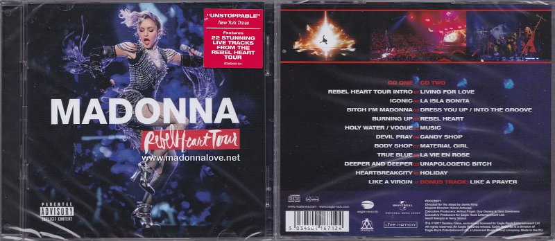 2017 RebelHeart Tour 2CD - Cat.Nr. EDGCD671 - Germany (Red sticker on jewel case)