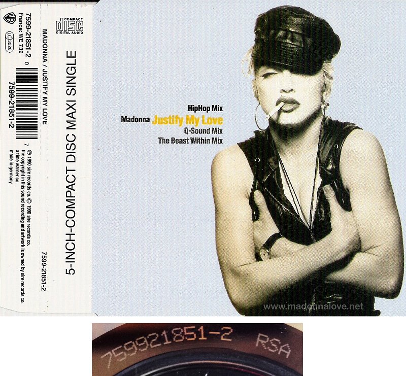 1991 Justify my love  - CD maxi single (3-trk) - Cat.Nr. 7599-21851-2 - Germany (759921851-2 RSA on back of CD)
