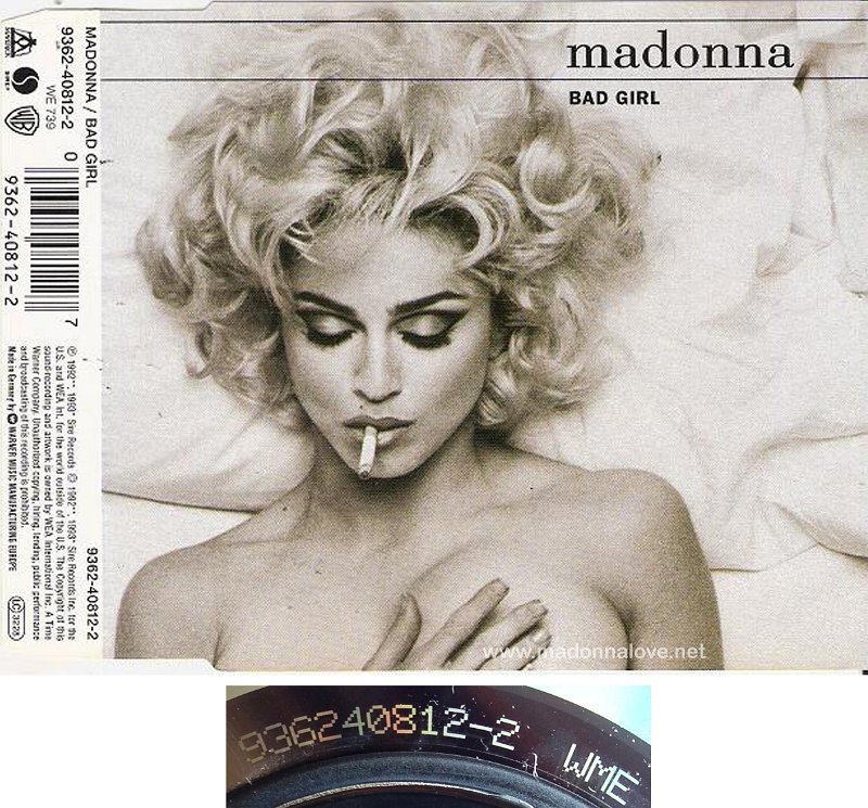 1992 Bad girl - CD maxi single (3-trk) - Cat.Nr. 9362-40812-2 - Germany (936240812-2 WME on back of CD)