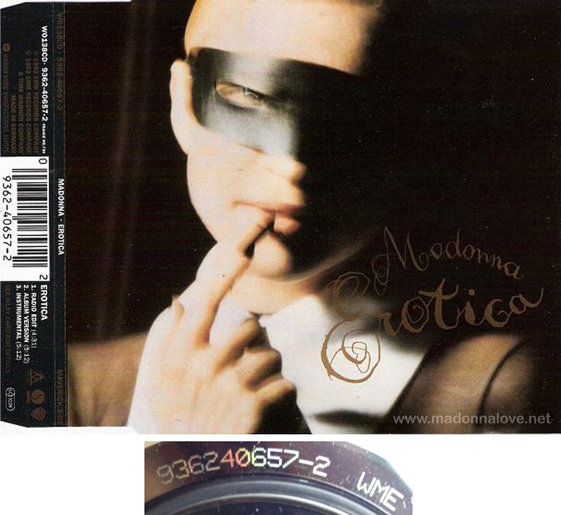 1992 Erotica - CD maxi single (3-trk) - Cat.Nr. 9362-40657-2 - Germany (936240657-2 WME on back of CD)