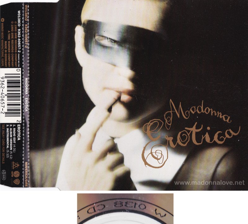 1992 Erotica - CD maxi single (3-trk) - Cat.Nr. W0138CD - UK (W 0138 CD Mastered by Nimbus on back of CD)