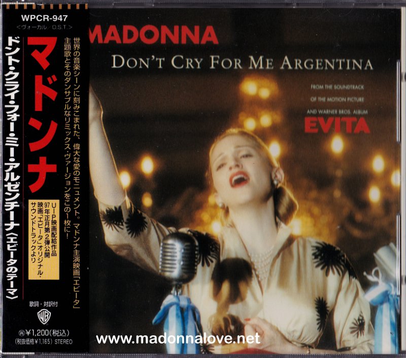 1996 Don't cry for me Argentina - CD maxi single compact disc (4-trk) - Cat.Nr. WPCR-947 - Japan