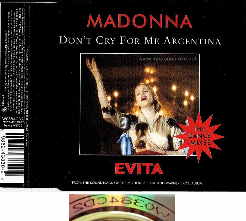 1996 Don't cry for me Argentina The dance mixes - CD maxi single (4-trk) - Cat.Nr. WO384CD2 - UK (D Plant UK WO384CD2 on back of CD)
