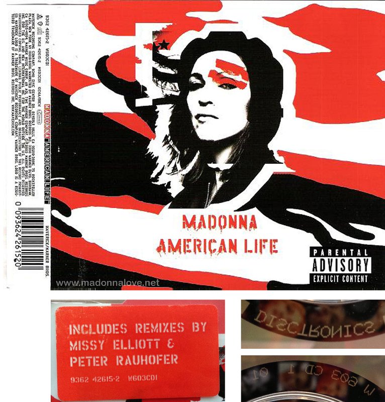 2003 American life - CD maxi single (3-trk) - Cat.Nr. W603CD1 - UK (Disctronics + W603CD1 on back of CD)