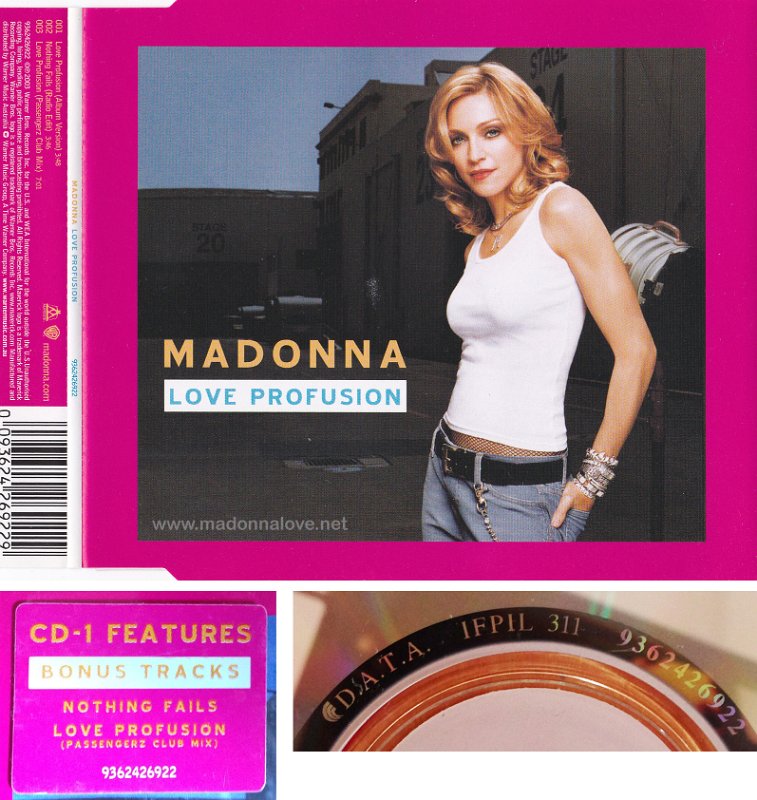 2003 Love profusion  - CD maxi single (3-trk) - Cat.Nr. 9362426922 - Australia (Sticker w nr + DATA IFPIL 311 9362426922 on back of CDO)