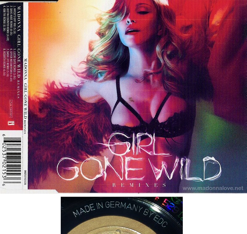 2012 Girl gone wild remixes - CD maxi single (8-trk) -  Cat.Nr. 0602537021536 - Germany (Made In Germany by EDC on back of CD)