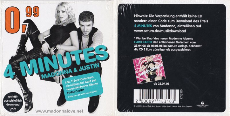 4 Minutes Cardsleeve download code Saturn edition (1-trk) - Cat.Nr. 9718310 - Germany