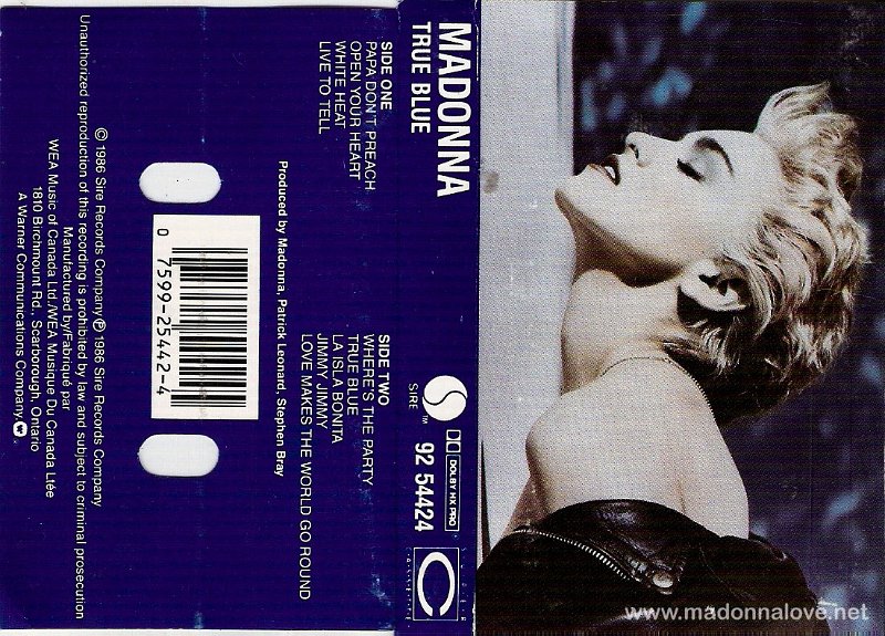 1986 True blue Cassette Album - Cat.Nr. 92 54424 - Canada