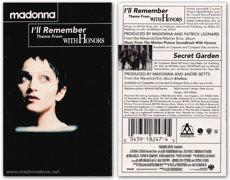 1994 I'll remember Casette Single - Cat. Nr. 9 18247-4 - USA