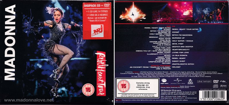 2017 RebelHeart tour digipack (DVD & CD) - Cat.Nr. EAGDV086 - Europe (Comes with NRJ sticker)