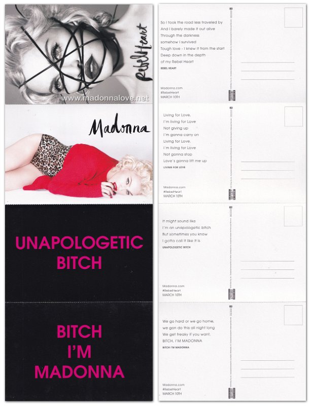 2015 - Rebel Heart promotional 4 tear-apart postcards set (USA)