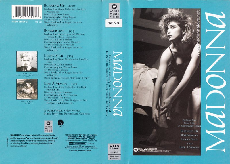 VHS 1984 Madonna (includes 4 video clips in stereophonic sound Burning up - Borderline - Lucky Star - Like a virgin) - Cat.Nr. 7599-38101-3 WE 537 - France