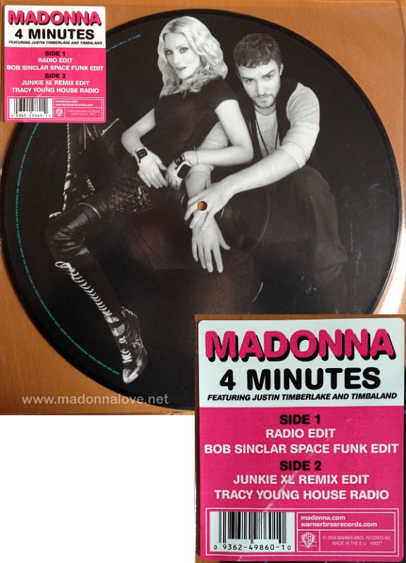 2008 4 Minutes 12inch Picture disc - Cat.Nr. W803T - UK (Made in EU + Cat.Nr. W803T on sticker)