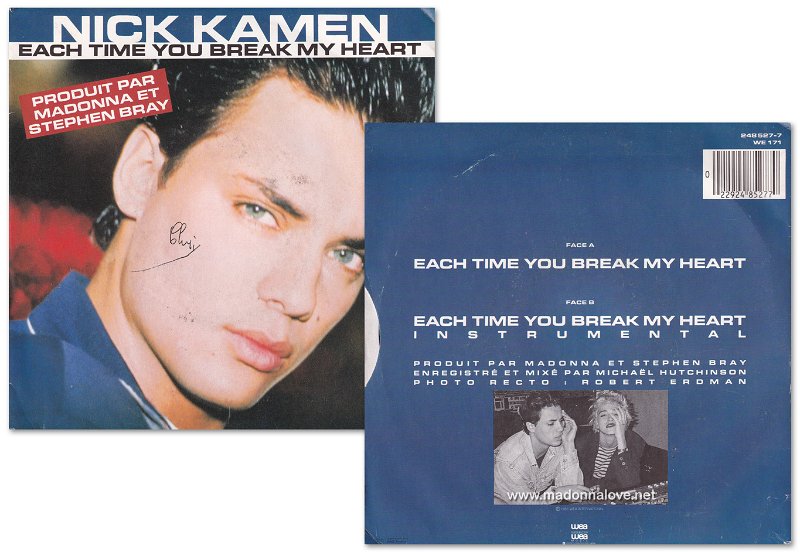 1986 Nick Kamen - Each time you break my heart -  Cat. Nr. 248 527-7 - France (SACEM on label)