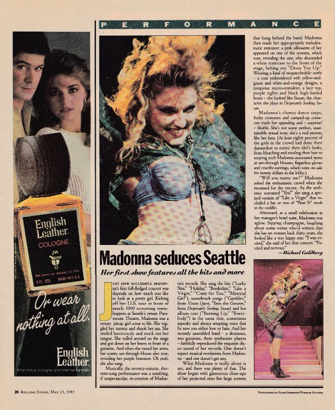 1985 - May - Rolling stone - USA - Madonna seduces Seattle