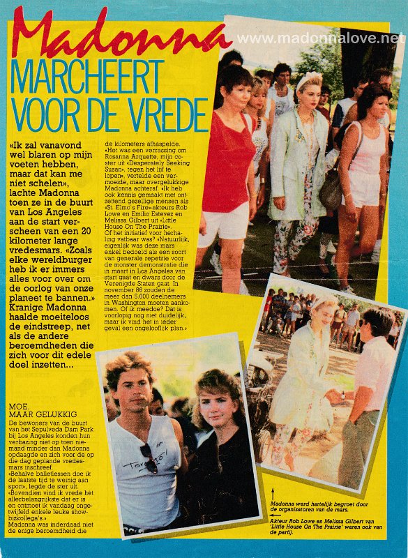 1985 - Unknown month - Hitkrant - Holland - Madonna marcheert voor de vrede