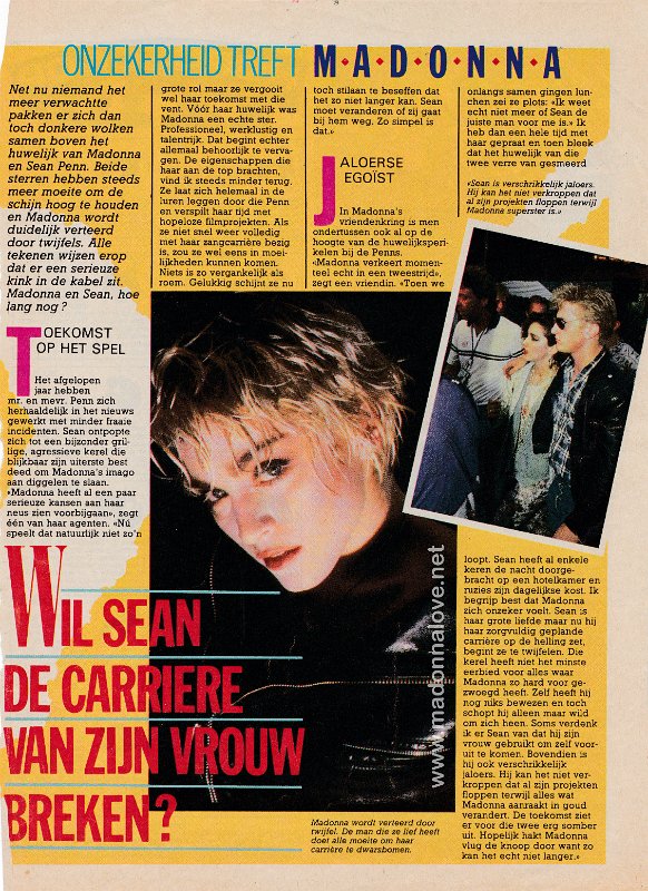 1986 - June - Hitkrant - Holland - Wil Sean de carriere van zijn vrouw breken