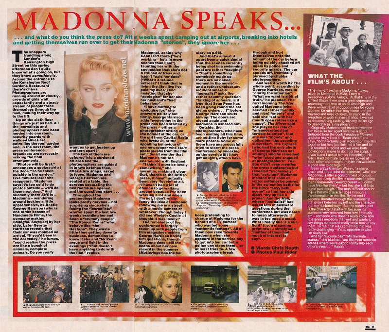 1986 - March - Smash Hits - UK - Madonna speaks...