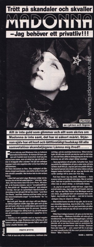 1987 - Unknown month - OKEJ - Sweden - Trott pa skandaler och skvaller Madonna - Jag behover ett privatliv!!!