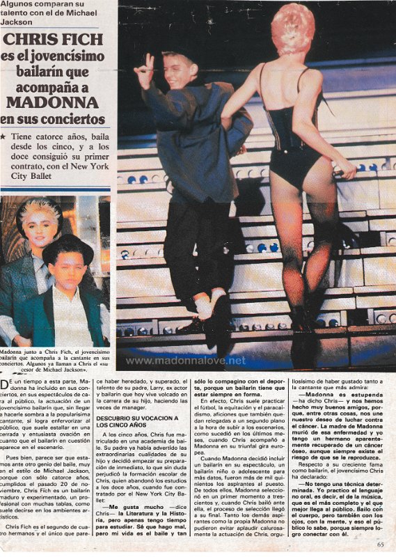 1987 - Unknown month - Unknown magazine - Spain - Chris Fich es el jovencisimo bailarin
