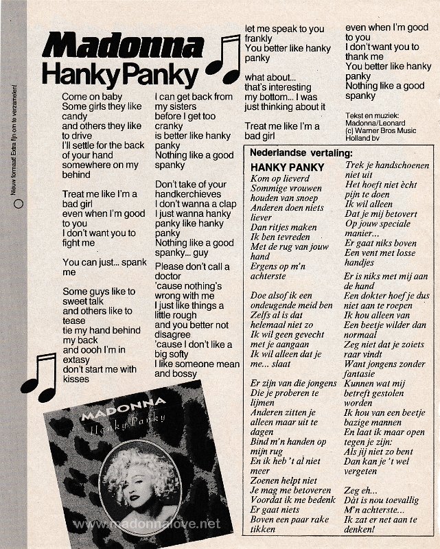 1990 - Unknown month - Top 10 - Holland - Madonna hanky panky