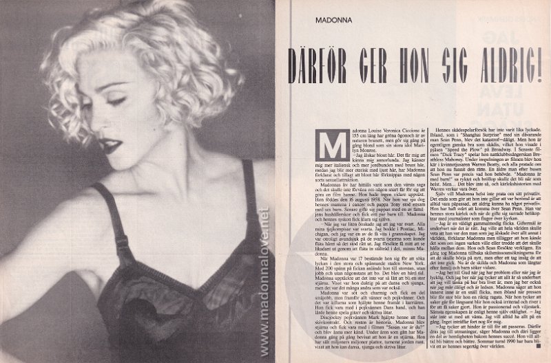 1990 - Unknown month - Unknown magazine - Sweden - Madonna darfor ger hon sig aldrig