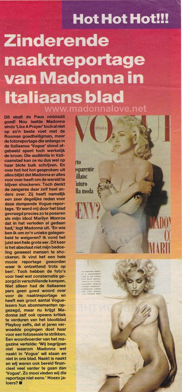 1991 - Unknown month - Hitkrant - Holland - Zinderende naaktreportage van Madonna