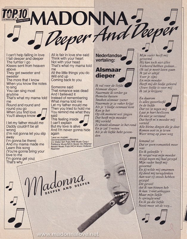 1992 - Unknown month - Top10 - Holland - Top10 songtekst - Madonna deeper and deeper