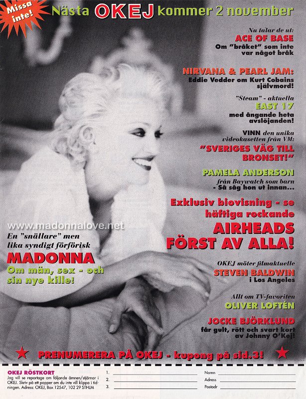 1994 - Unknown month - OKEJ - Sweden - Madonna om man sex - och sin nye kille