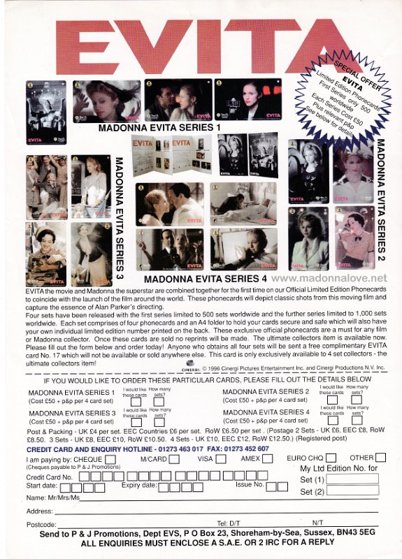 1996 - Unknown month - Unknown magazine - UK - Evita phonecards ad