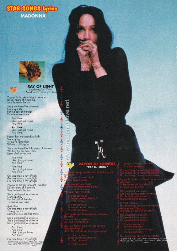 1998 - Unknown month - Star Songs - France - Star songs lyrics - Madonna - Ray of light