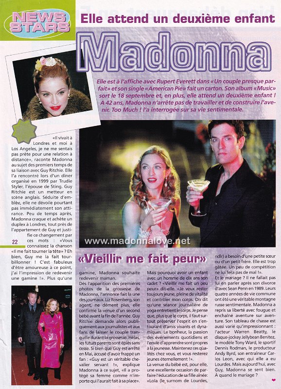 2000 - Unknown month - Unknown magazine - France - Elle attund un deuxieme enfant Madonna