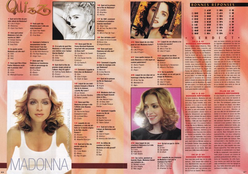 2000 - Unknown month - Unknown magazine - France - Quizz Madonna