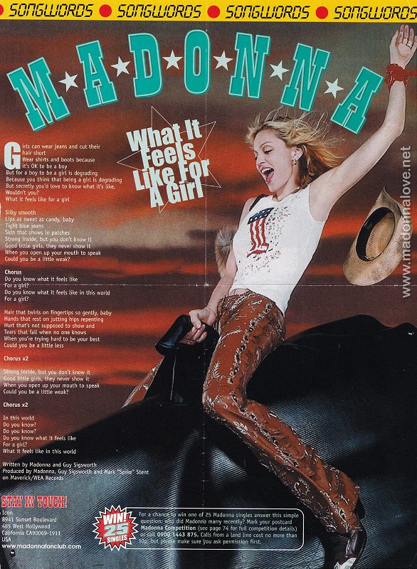 2001 - Unknown month - Smash Hits - UK - Songwords - Madonna What it feels like for a girl