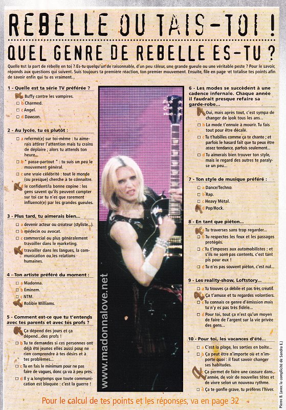 2001 - Unknown month - Unknown magazine - France - Rebelle ou tais-toi!