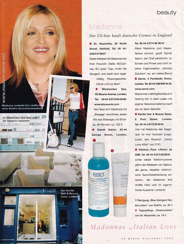 2002 - September - InStyle - Germany - Madonna der US-star kauft deutsche cremes in England