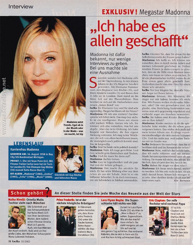 2002 - Unknown month - Bella - Germany - Exklusiv! Megastar Madonna - Ich habe es allein geschaft