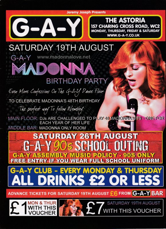 2006 - Unknown month - Unknown magazine - UK - G-a-y Madonna birthday party