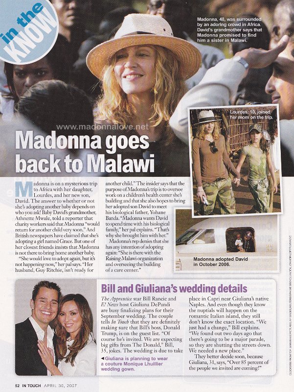 2007 - April - Intouch - USA - Madonna goes back to Malawi