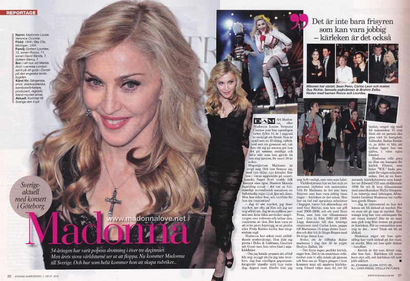 2012 - Unknown month - Svensk Damtidning - Sweden - Sverige - aktuell med konsert i Goteborg - Madonna